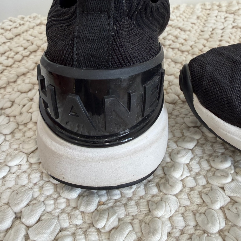 Authentic CHANEL Black ribbed knit lace up sneakers 38 1/2 - Picture 11 of 16